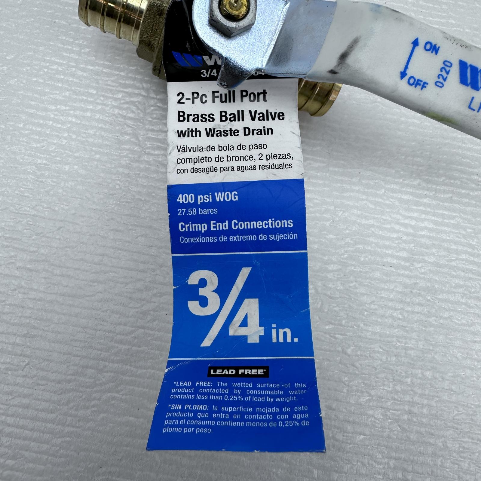 Lot of 2 Watts 2-Piece Full Port Brass Ball Valve 3/4" - Photo 5